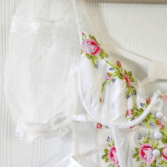 New! For Love And Lemons Trellis Rose Bustier White Mini Dress - Picture 10 of 14